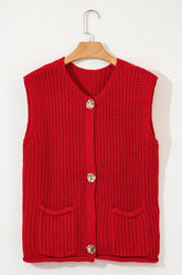 Women's Textured Solid Buttoned Side Pocket Vest Sweater | Zarnesh